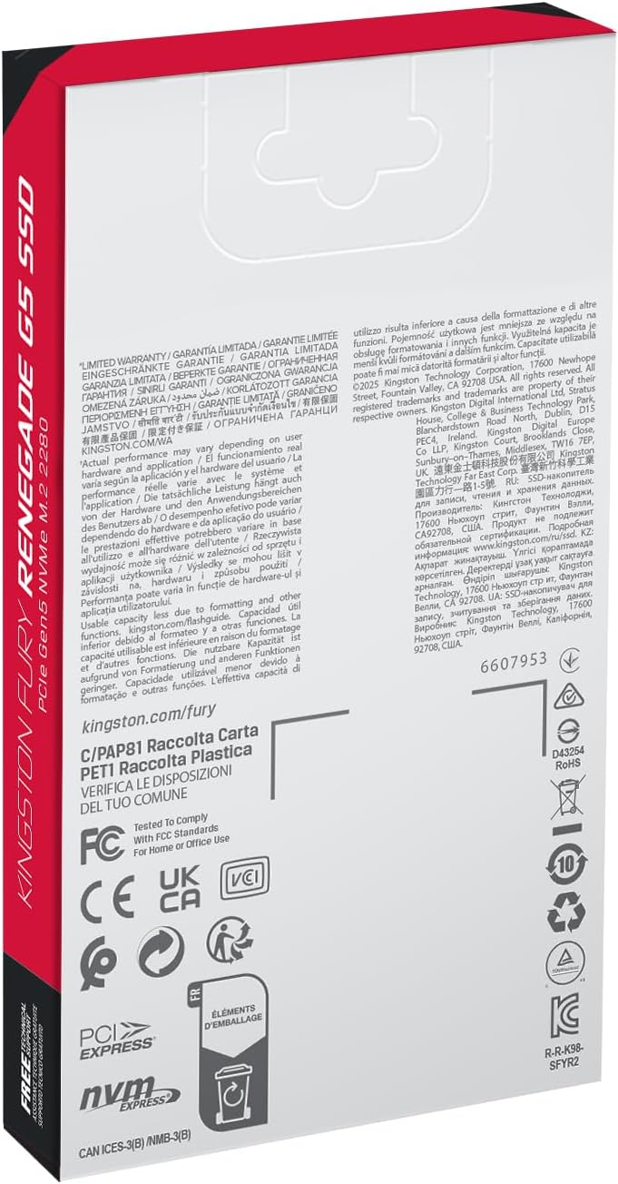 Kingston FURY Renegade G5 1TB PCIe 5.0 NVMe M.2 2280 Internal Solid State Drive - SSD (SFYR2S/1T0)