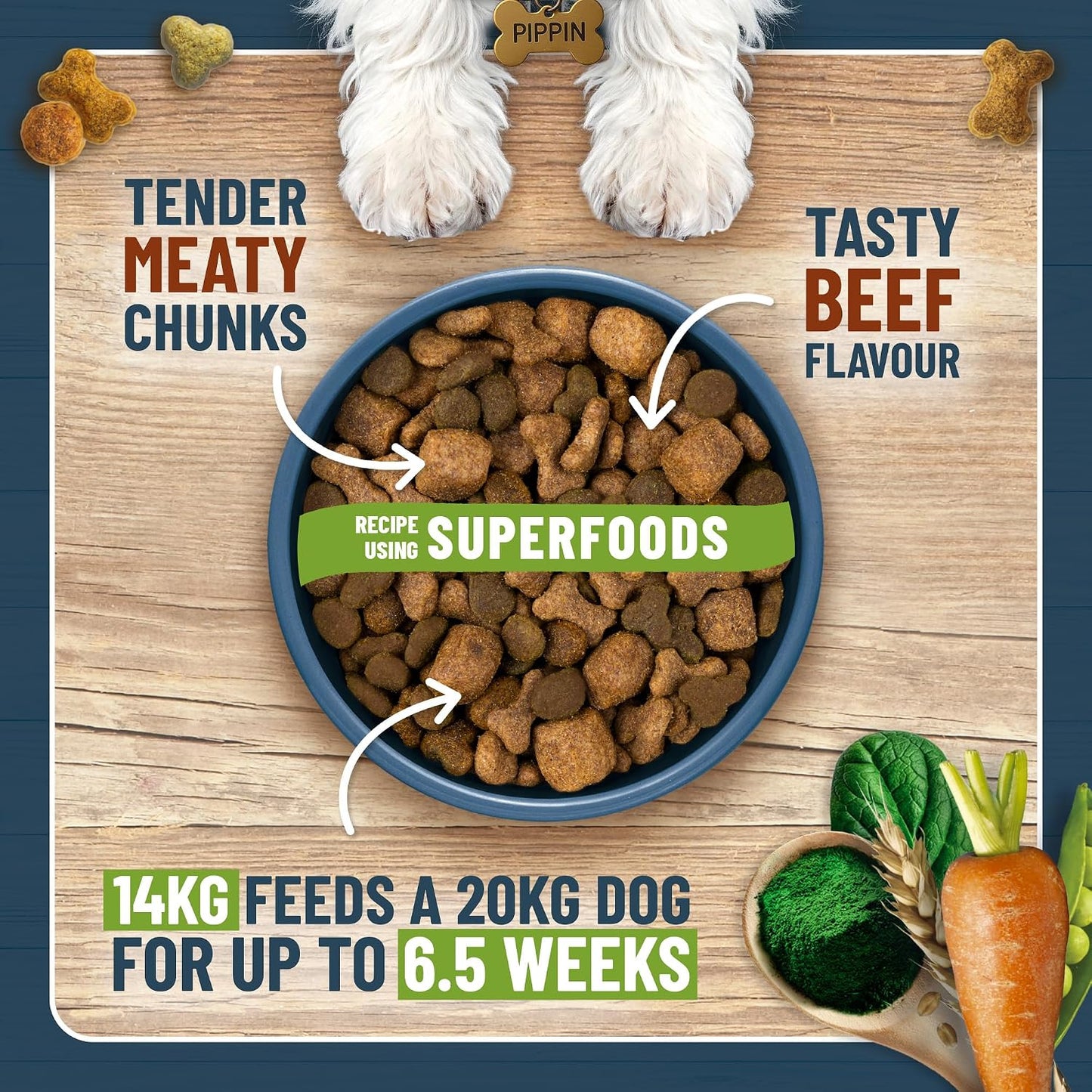 BAKERS Adult Dry Dog Food Beef & Veg with Spirulina & Spinach – 14KG