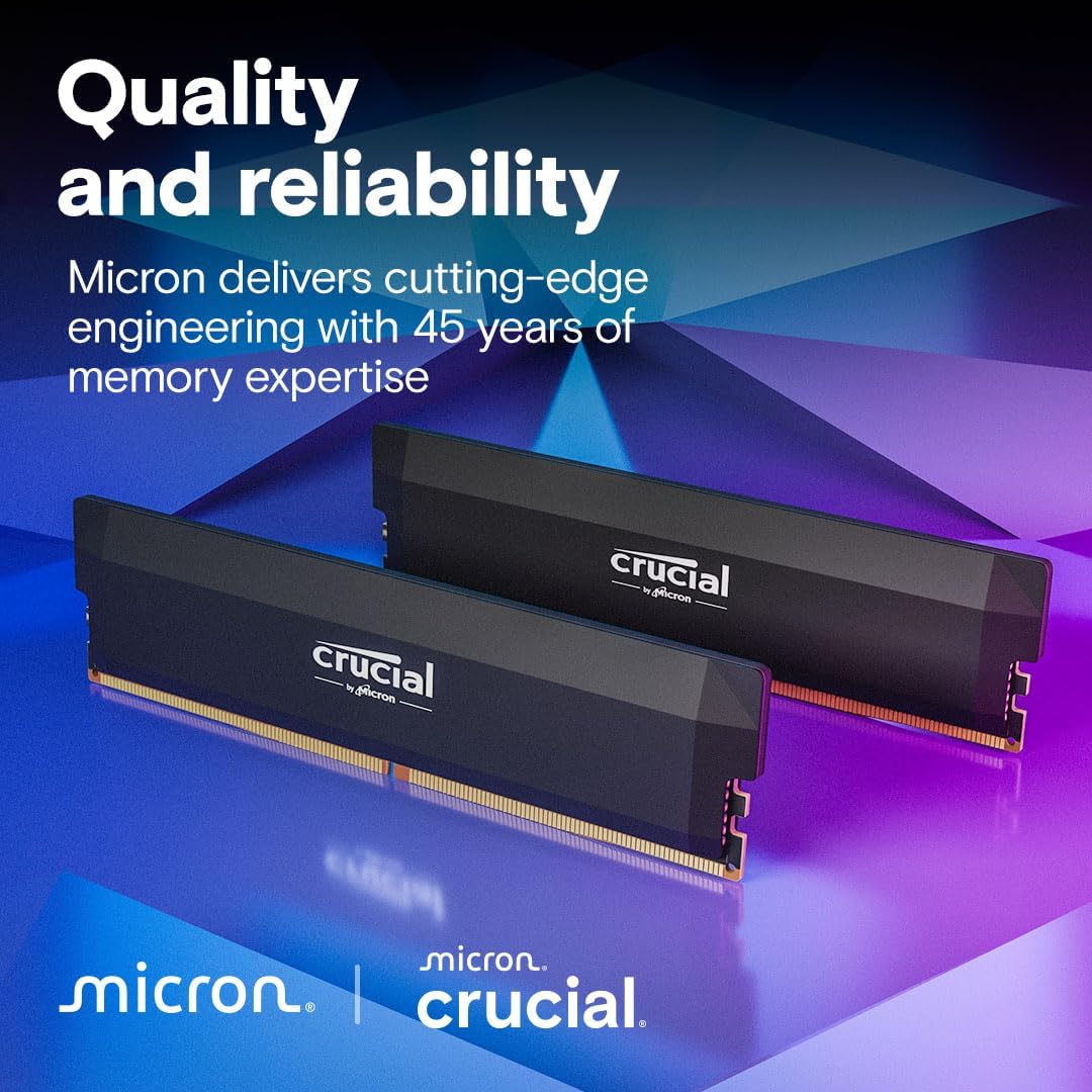 Crucial Pro Overclocking 64GB (2x32GB) DDR5 6000MHz CL40 Desktop Memory - Black (CP2K32G60C40U5B)