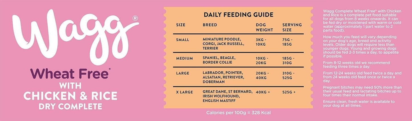 Wagg Wheat Free Complete Dry Adult Dog Food Chicken & Rice – 12KG