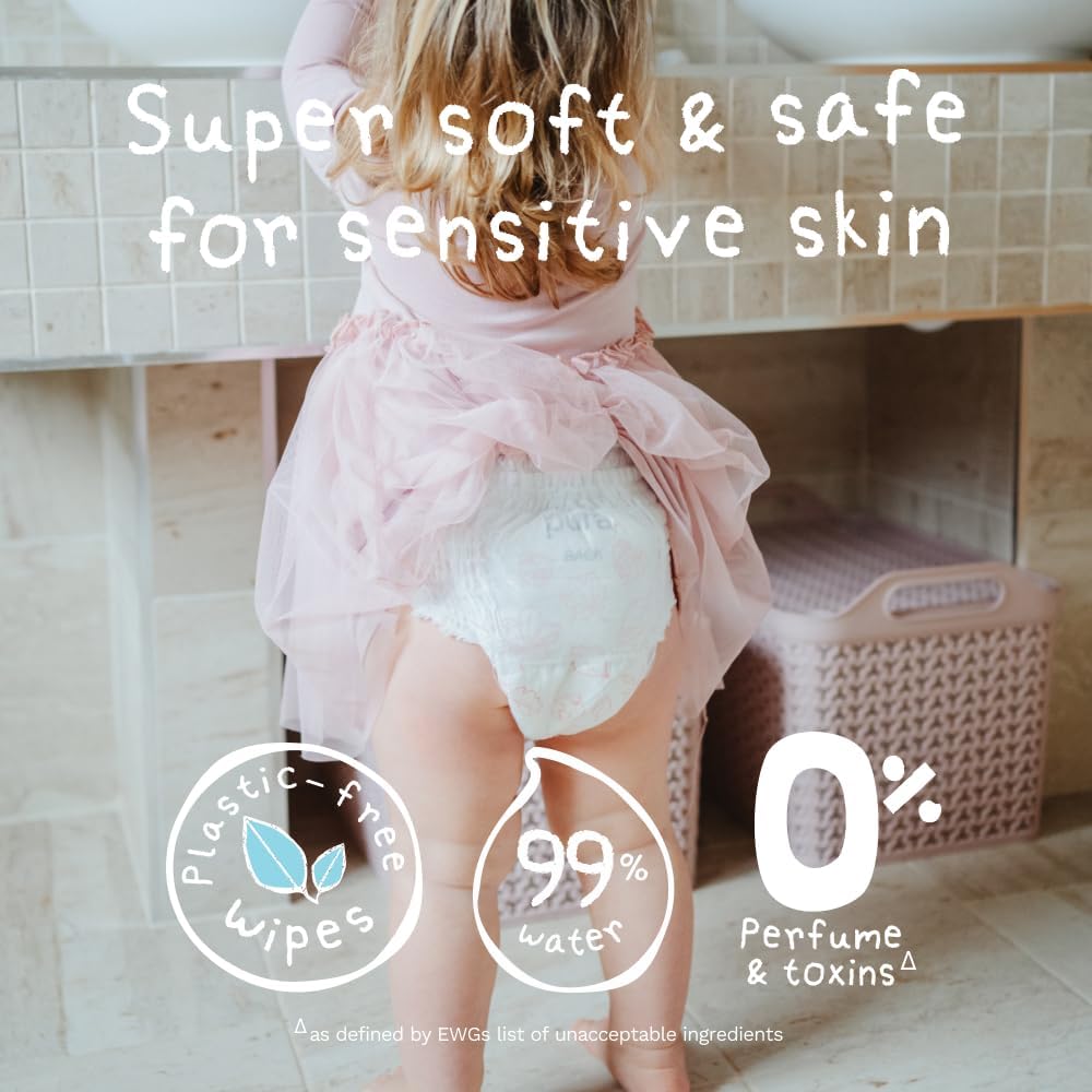 Pura Flushable Baby Wipes – 12 Packs | 720 Wipes | 99% Water | Plastic Free