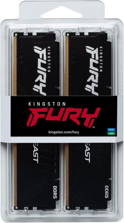 Kingston FURY Beast 16GB (2x8GB) DDR5 5200MT/s CL40 Intel XMP & AMD Expo Desktop Gaming Memory - Black (KF552C40BBK2-16)