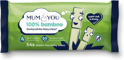 Mum & You Bamboo Baby Wipes Multipack – 99.4% Water, 100% Biodegradable, Fragrance Free, Sensitive Skin, 1080 Wipes