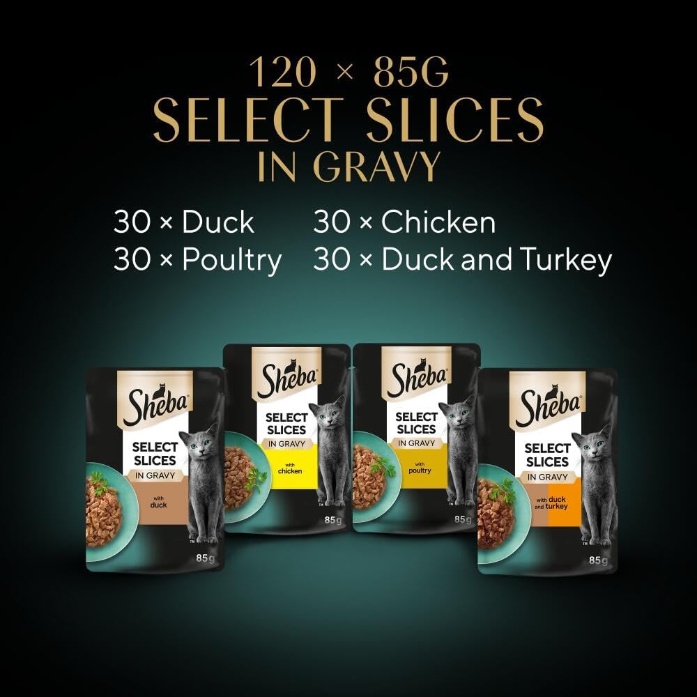 SHEBA Select Slices Adult Wet Cat Food in Gravy – Poultry Selection – 120 x 85g