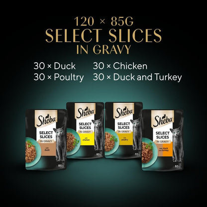 SHEBA Select Slices Adult Wet Cat Food in Gravy – Poultry Selection – 120 x 85g