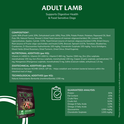 Wellness CORE Adult Dry Dog Food Lamb – 10KG | Grain-Free, High-Protein & Natural
