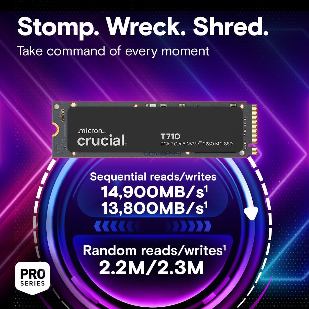 Crucial T710 2TB PCIe 5.0 NVMe M.2 2280 Internal Solid State Drive - SSD (CT2000T710SSD8-01)