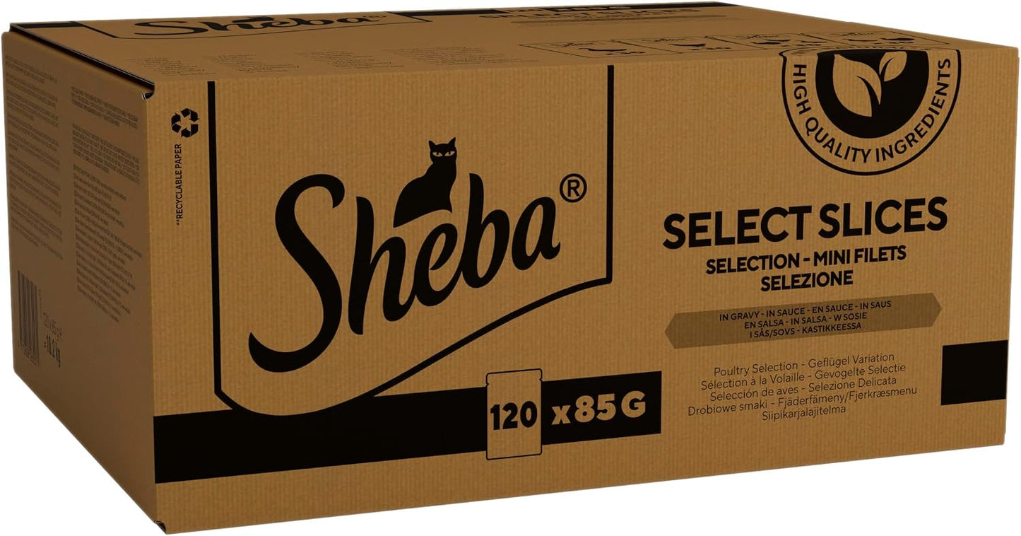 SHEBA Select Slices Adult Wet Cat Food in Gravy – Poultry Selection – 120 x 85g