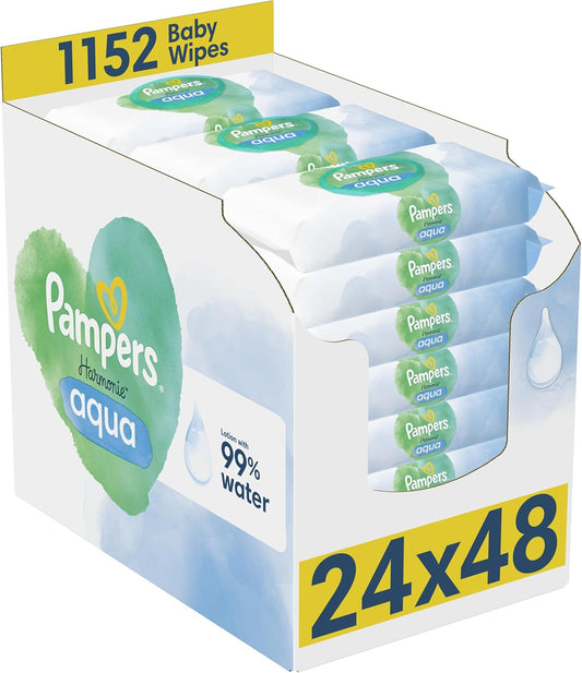 Pampers Harmonie Aqua Baby Wipes Plastic Free – 1152 Count | 99% Water | Sensitive & Newborn Skin