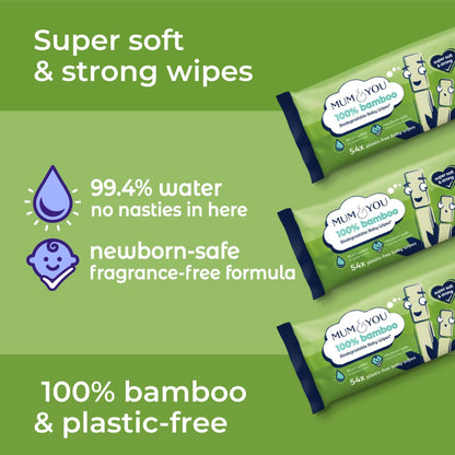 Mum & You Bamboo Baby Wipes Multipack – 99.4% Water, 100% Biodegradable, Fragrance Free, Sensitive Skin, 1080 Wipes