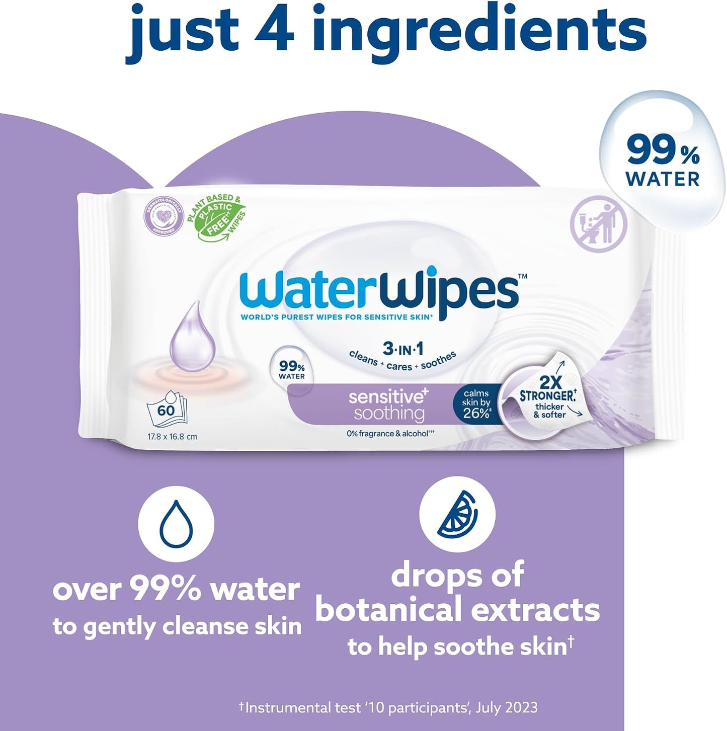 WaterWipes Sensitive+ Soothing Wipes – 12 Pack | 99% Purified Water | Unscented