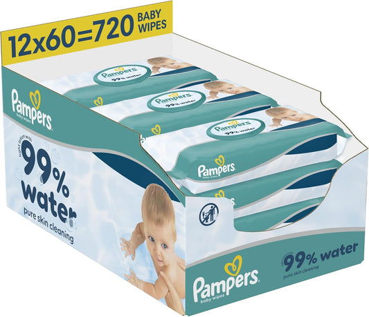 Pampers 99% Water Baby Wipes – 720 Count | Fragrance Free | Newborn & Sensitive Skin