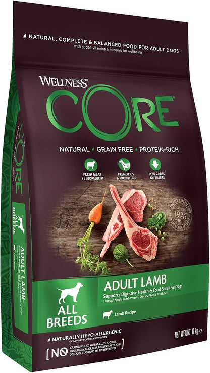 Wellness CORE Adult Dry Dog Food Lamb – 10KG | Grain-Free, High-Protein & Natural
