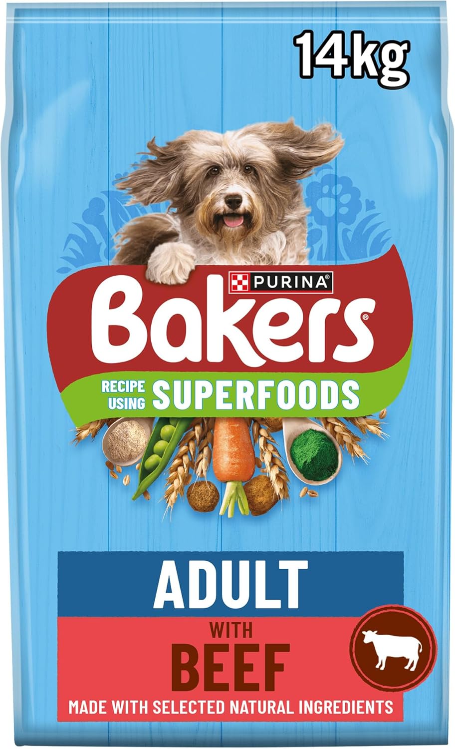 BAKERS Adult Dry Dog Food Beef & Veg with Spirulina & Spinach – 14KG