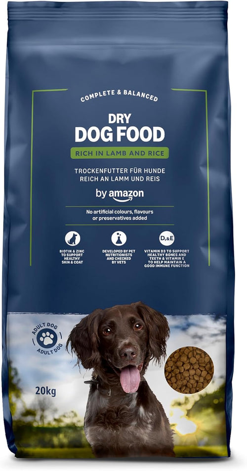 by Amazon Complete Dry Dog Food for Adult Dogs – Lamb & Rice – 20KG