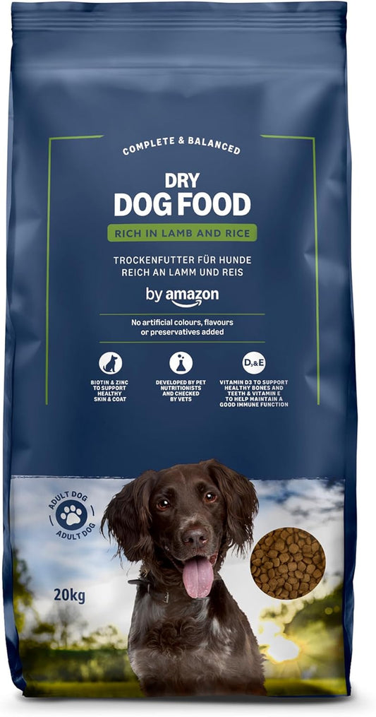 by Amazon Complete Dry Dog Food for Adult Dogs – Lamb & Rice – 20KG