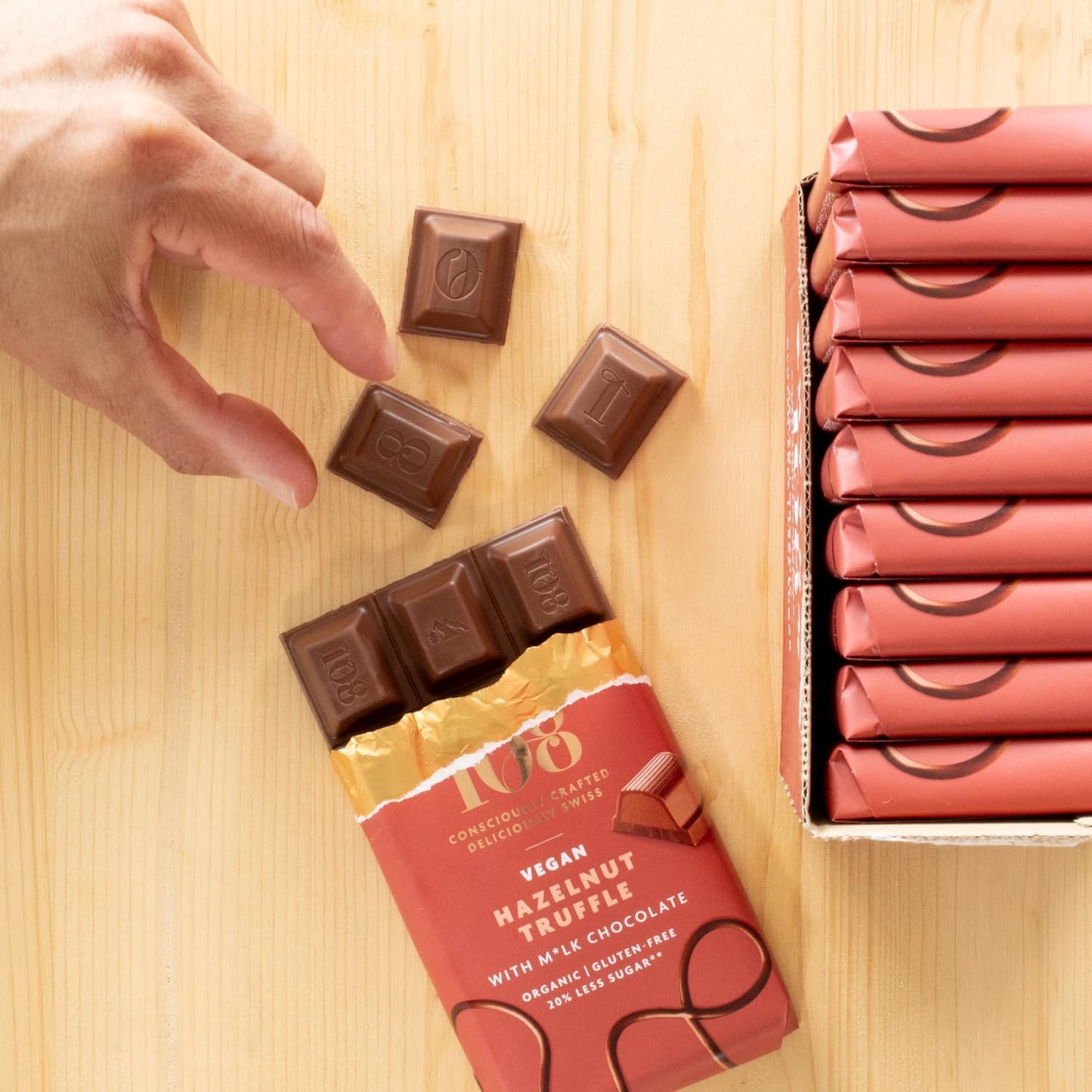 Rhythm 108 Swiss M’lk & Hazelnut Truffle Chocolate – 100g, Pack of 9