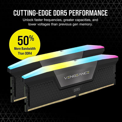 Corsair Vengeance RGB 32GB (2x16GB) DDR5 6000MHz CL36 Desktop Memory - Black (CMH32GX5M2E6000C36)
