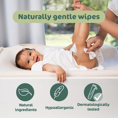 Naty Baby Wipes – 98% Purified Water, Hypoallergenic, Plastic Free & Compostable, Fragrance Free, 672 Wipes