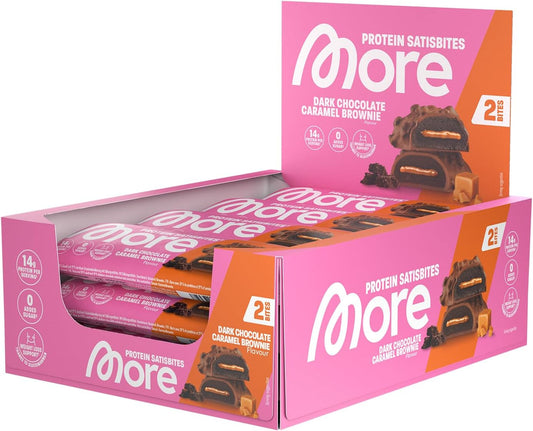 More Protein Satisbites – Dark Chocolate Caramel Brownie, 12 x 2 x 25g, High Protein Snack, No Added Sugar