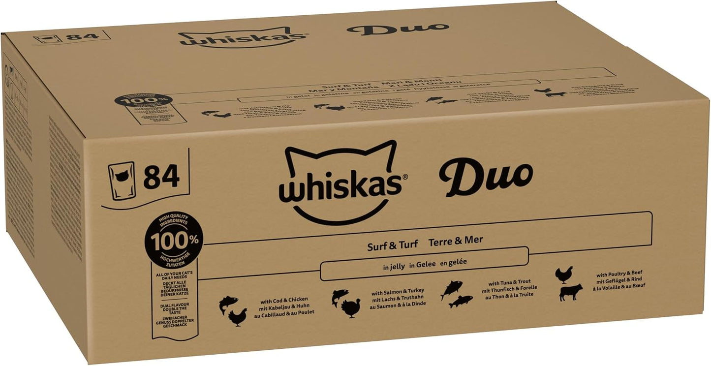 WHISKAS 1+ Adult Tasty Duo in Jelly – Surf & Turf 84 x 85g