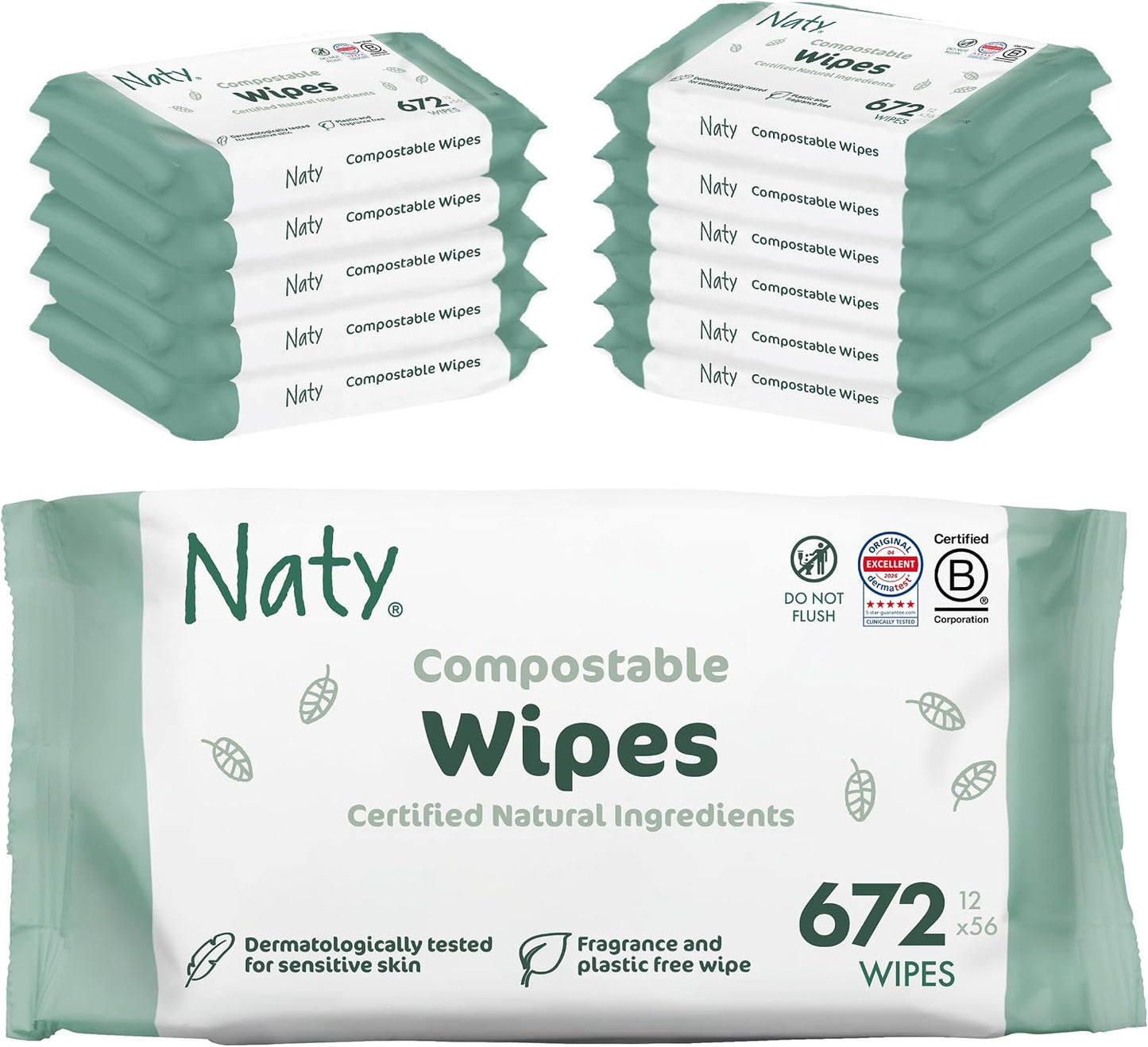 Naty Baby Wipes – 98% Purified Water, Hypoallergenic, Plastic Free & Compostable, Fragrance Free, 672 Wipes