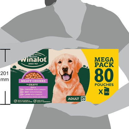 WINALOT Meaty Chunks Mixed in Gravy Wet Dog Food – 80 x 100g