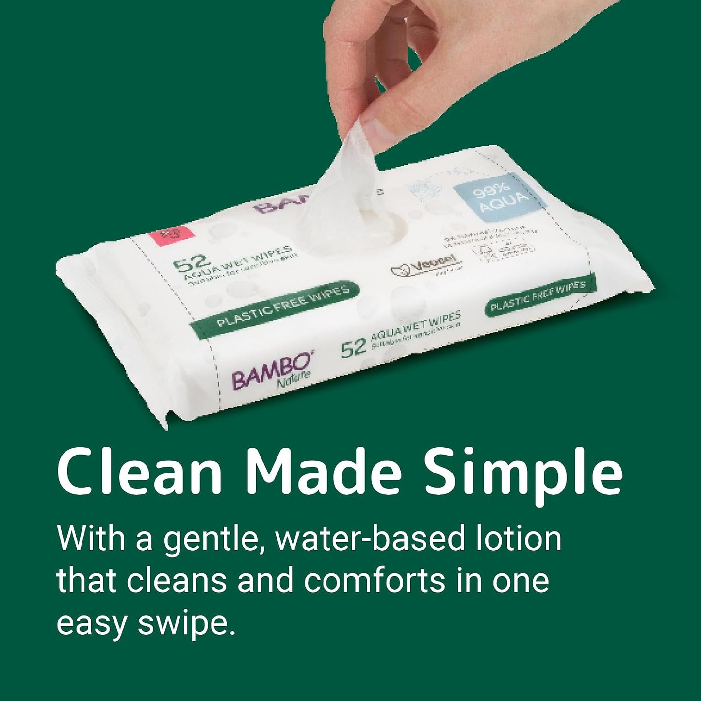 Bambo Nature Aqua Wet Wipes – 12 Packs | 624 Wipes | 99% Water | Sensitive & Newborn Skin
