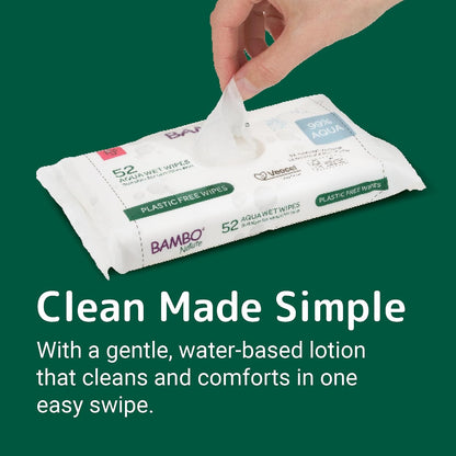 Bambo Nature Aqua Wet Wipes – 12 Packs | 624 Wipes | 99% Water | Sensitive & Newborn Skin