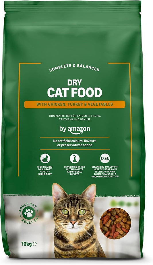 by Amazon Complete Dry Cat Food with Chicken, Turkey & Vegetables – 10KG