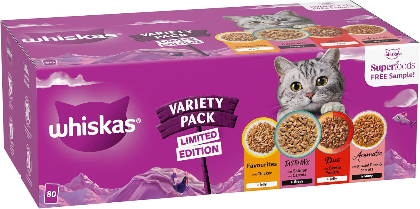 WHISKAS 1+ Adult Wet Cat Food Limited Edition Variety Pack – 80 x 85g