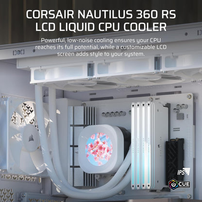 Corsair Nautilus 360 RS LCD White Liquid CPU Cooler - 360mm AIO Custom 2.1" IPS Screen (CW-9060100-WW)