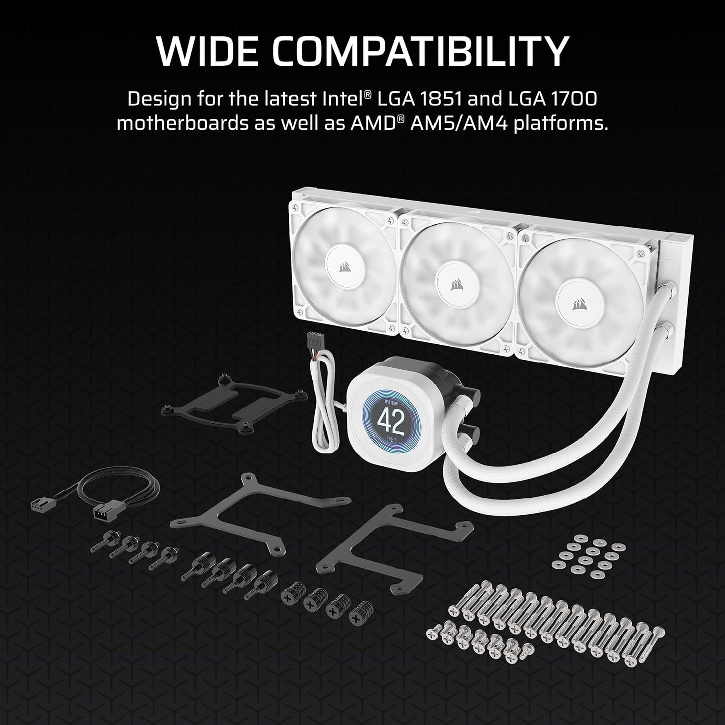 Corsair Nautilus 360 RS LCD White Liquid CPU Cooler - 360mm AIO Custom 2.1" IPS Screen (CW-9060100-WW)