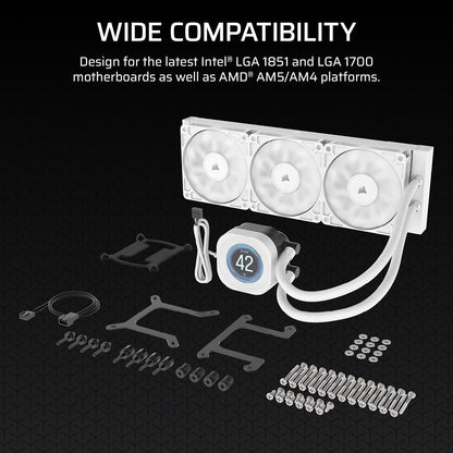 Corsair Nautilus 360 RS LCD White Liquid CPU Cooler - 360mm AIO Custom 2.1" IPS Screen (CW-9060100-WW)