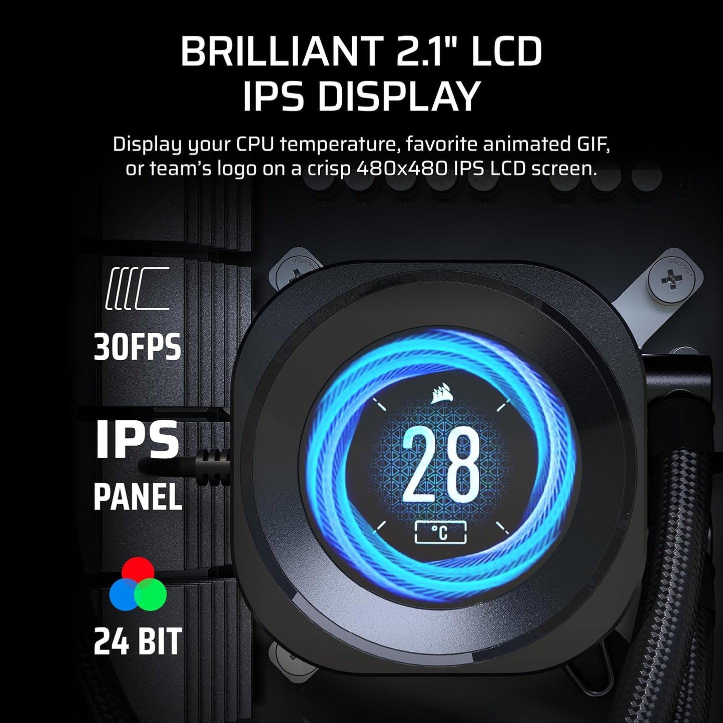 Corsair Nautilus 360 RS LCD Liquid CPU Cooler - 360mm AIO Custom 2.1" IPS Screen (CW-9060099-WW)