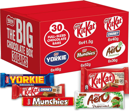 Nestlé Big Chocolate Box 30 Bars – Assorted Chocolate Bars Multipack, KitKat, Aero, Yorkie & Munchies, 1.3kg