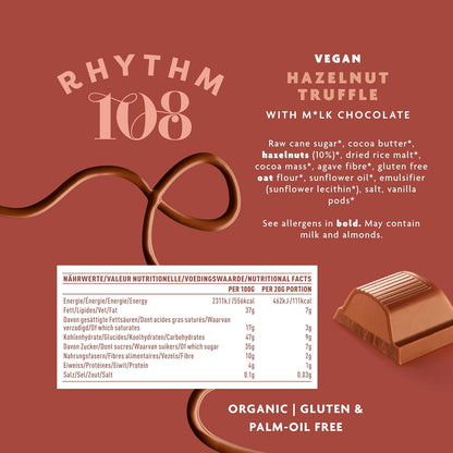 Rhythm 108 Swiss M’lk & Hazelnut Truffle Chocolate – 100g, Pack of 9
