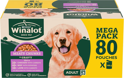 WINALOT Meaty Chunks Mixed in Gravy Wet Dog Food – 80 x 100g