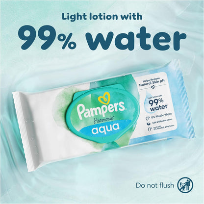 Pampers Harmonie Aqua Baby Wipes Plastic Free – 1152 Count | 99% Water | Sensitive & Newborn Skin