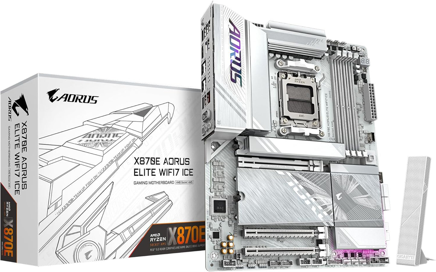 Gigabyte X870E AORUS ELITE WIFI7 ICE White Flagship AMD Ryzen AM5 ATX Motherboard (X870E AORUS ELITE WIFI7 ICE)