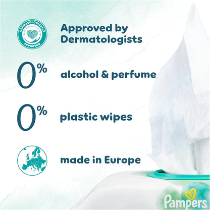 Pampers Harmonie Aqua Baby Wipes Plastic Free – 1152 Count | 99% Water | Sensitive & Newborn Skin