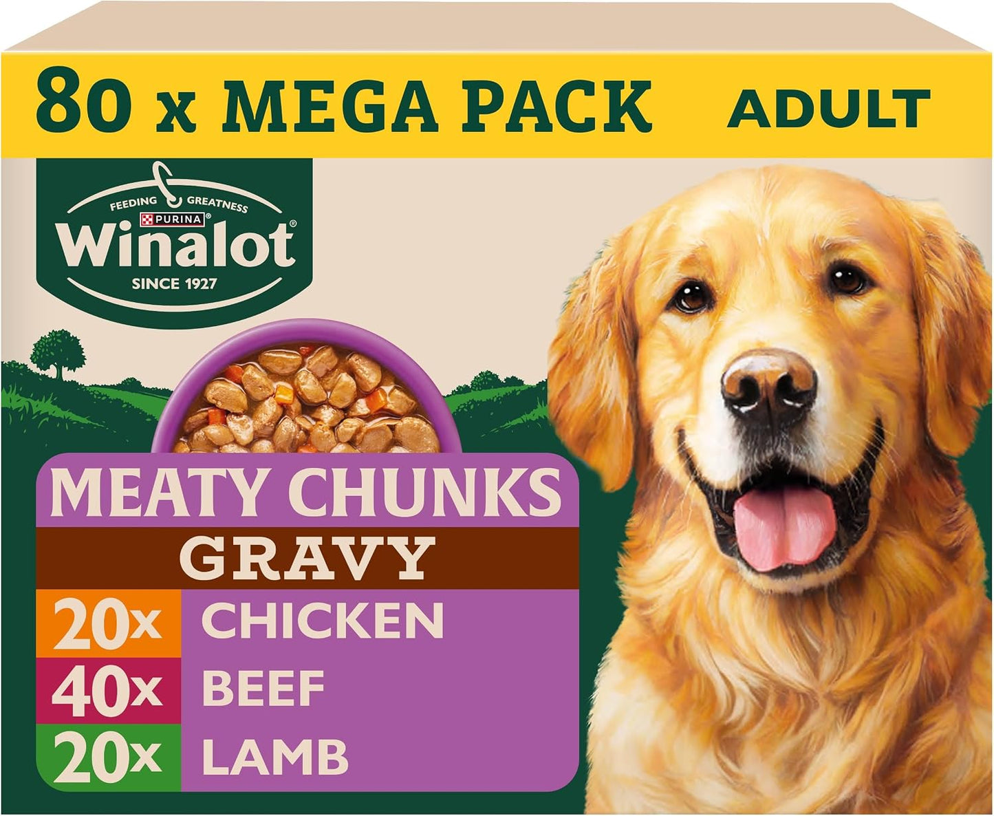WINALOT Meaty Chunks Mixed in Gravy Wet Dog Food – 80 x 100g