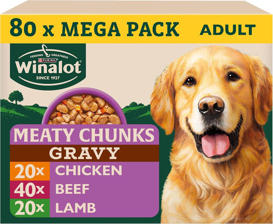 WINALOT Meaty Chunks Mixed in Gravy Wet Dog Food – 80 x 100g