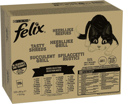 FELIX Tasty Shreds Mixed Selection in Gravy – 120 x 80g