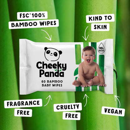 The Cheeky Panda Bamboo Biodegradable Baby Wipes Multipack – 99% Purified Water, Aloe Vera, Sensitive Skin, Fragrance Free, 720 Wipes
