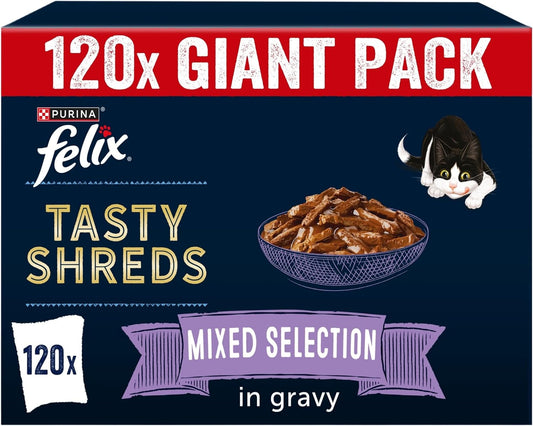 FELIX Tasty Shreds Mixed Selection in Gravy – 120 x 80g