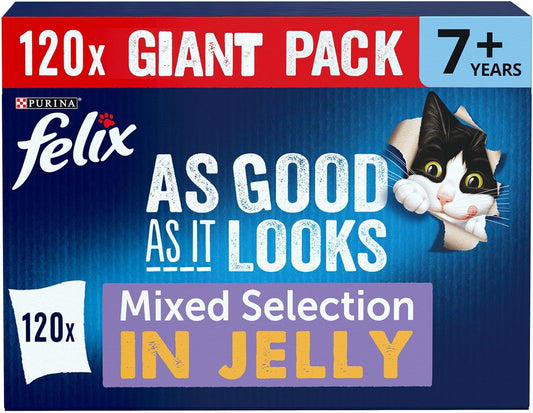 FELIX As Good As It Looks Senior 7+ Mixed in Jelly Wet Cat Food – 120 x 85g