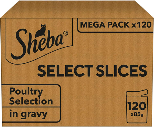 SHEBA Select Slices Adult Wet Cat Food in Gravy – Poultry Selection – 120 x 85g