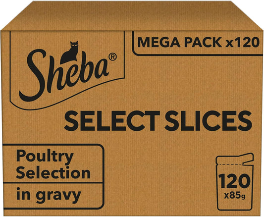 SHEBA Select Slices Adult Wet Cat Food in Gravy – Poultry Selection – 120 x 85g
