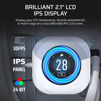 Corsair Nautilus 360 RS LCD White Liquid CPU Cooler - 360mm AIO Custom 2.1" IPS Screen (CW-9060100-WW)